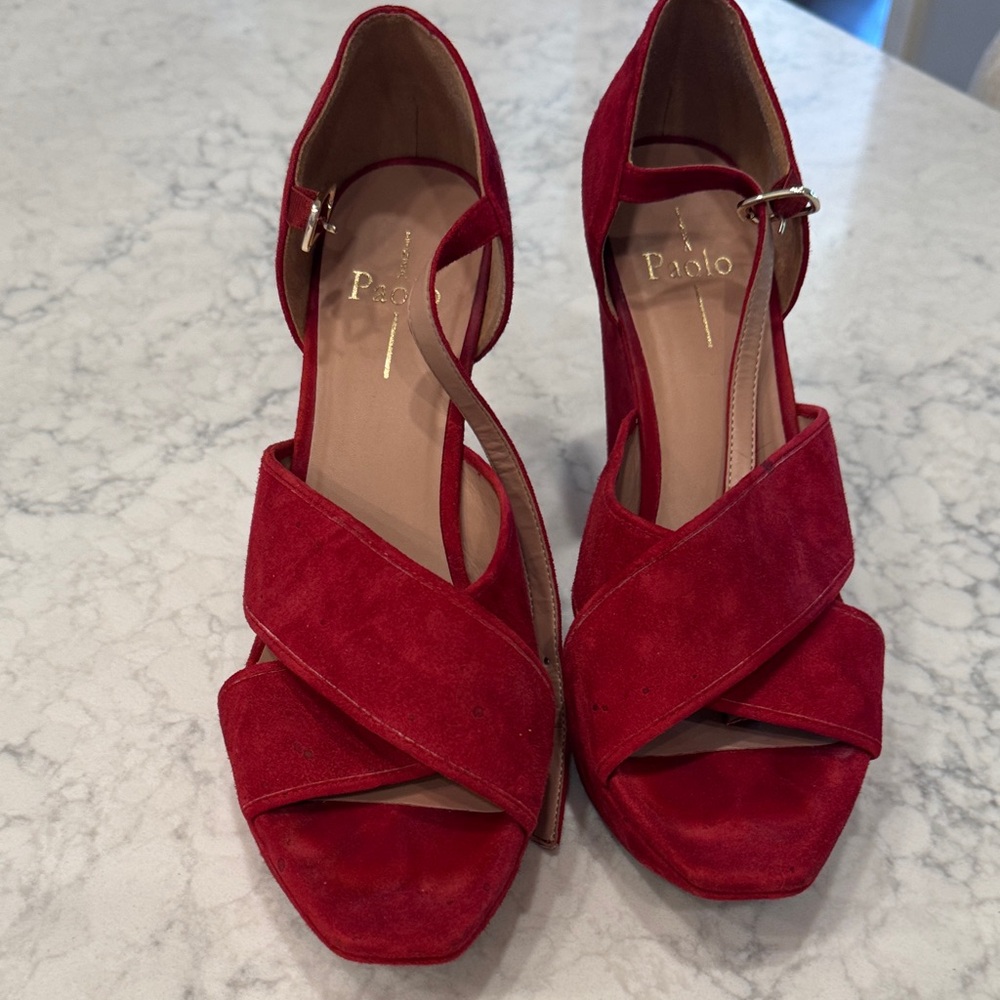 Linea Paolo red suede heels—size 9